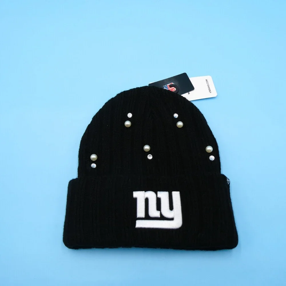 '47 Brand New York Giants Winter Hat Womens Black Ribbed‎ Bling Acrylic Beanie